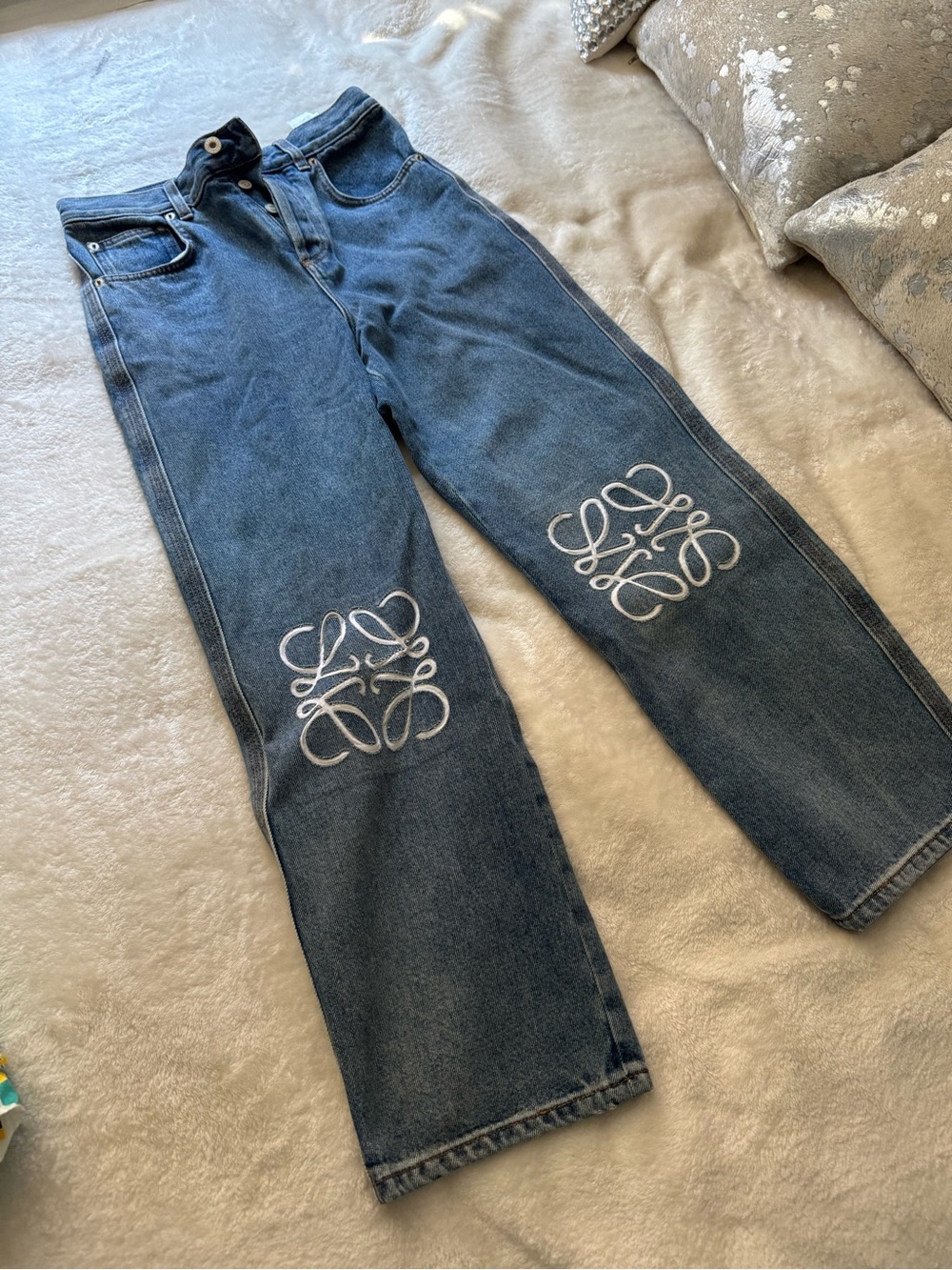 LOEWE Anagram Embroidered Blue Jeans Size 36